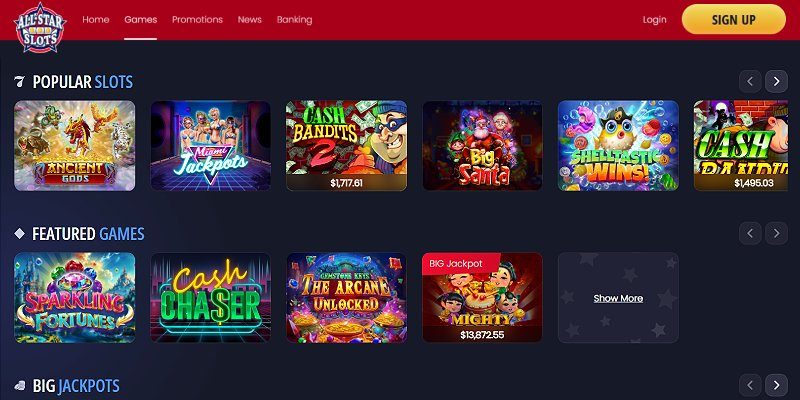 All Star Slots casino lobby for Alabama players